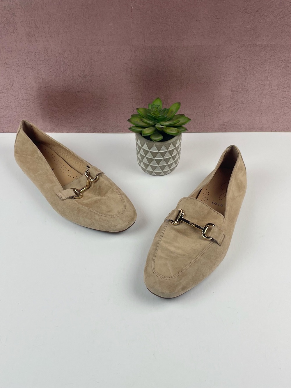Joie Tan Gold Buckle Slip On Flats Shoes Loafers Women Size 8 Leather